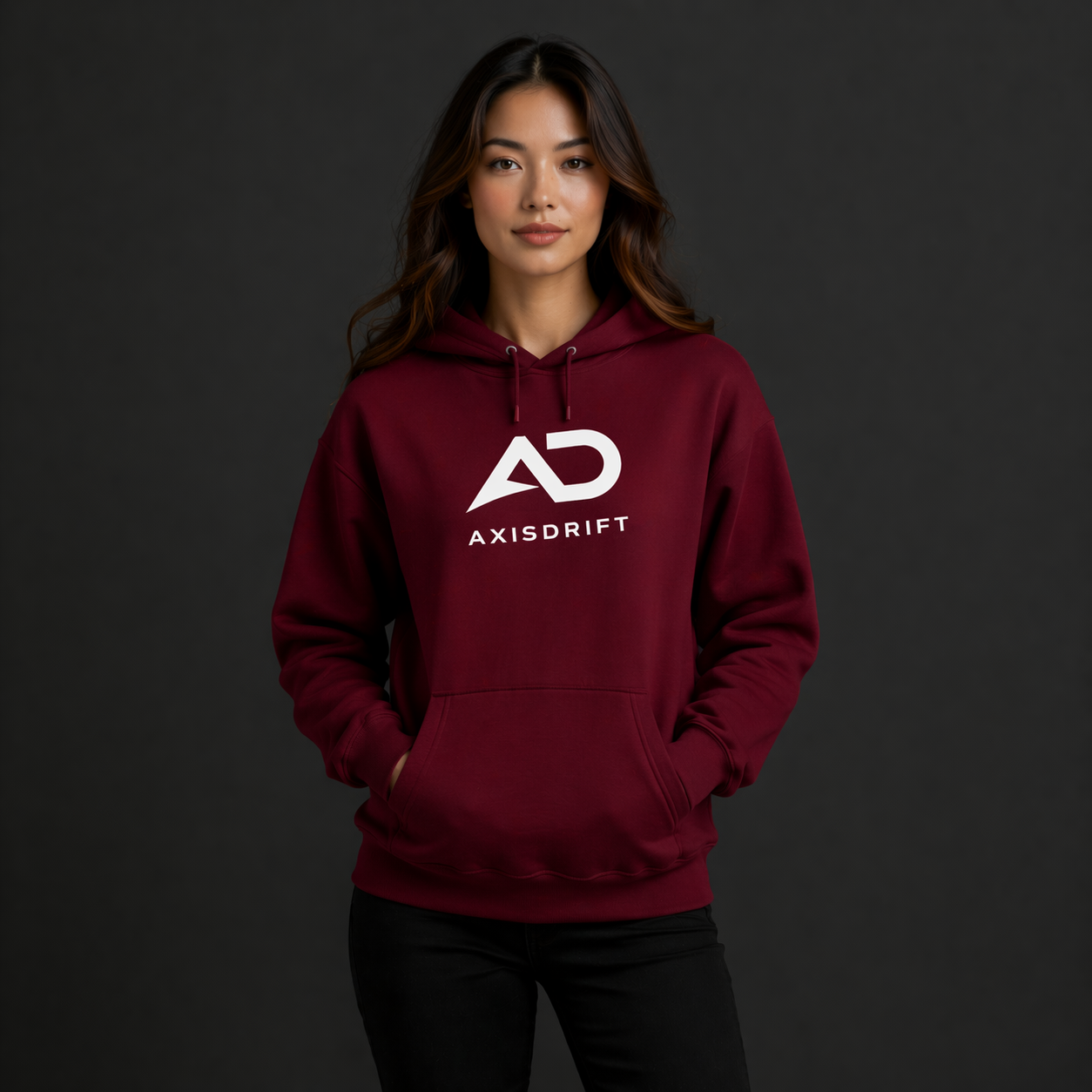 AD Hoodie — White (Hero) — Maroon Front